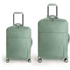 CREATE / LUGGAGE STUDIO SOFT/Set di due valigie morbide S e M in poliestere verde salvia/Lucchetto TSA, 4 ruote doppie multidirezionali, organizzatore interno, tessuto impermeabile