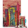 AITEXI Puzzle da 1000 pezzi per adulti Statua della Libertà di Arte Urbana, New York Difficile e sfidante Lista dei desideri con Babbo Natale 38x26cm