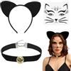 Meleager Cerchietto Orecchie Gatto con Collare e Tatuaggio Viso, Accessori per Capelli da Gatti, Set di Cat Cosplay Donna per Halloween, Carnevale, Festa Costume