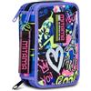 Mitama Astuccio Scuola 3 Scomparti, SUPER TRIPLO CITY LOVE, Contenuto 50 pz, Completo di Matite, Pennarelli, Portapenne Scuola Elementare Bambina