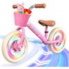 HappyGoLucky Bici Senza Pedali 2-5 Anni, Bicicletta Bambina - Ruote Luminose/Altezza Regolabile/Cestino Intrecciato, Giochi Regalo Giocattoli Gioco Bambina 2-5 Anni
