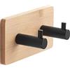 Gedy Juncos Appendiabiti Doppio Rettangolare, Naturale e Nero,Con Biadesivo | Cover in Bambù,Barre in metallo verniciato nero, fissaggio con biadesivo presente sul retro della placca, portata massima 6Kg