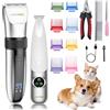 BarberBoss Tagliacapelli senza fili per cani, impermeabile, lame in ceramica, display a LED, attacco a 8 colori, tagliacapelli elettrico a basso rumore per cani gatti (Argento E Bianco)