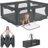 LIONELO Box Bambini 150 x 180 x 75 cm Florence Easy Fold, Rete Traspirante, Sicuro, Portatile, Facile da piegare, 2 Ingressi con Zip, Per bambini 0-4 anni (Grigio, 185 x 151 x 76,5 cm)