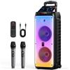JYX Sistema Karaoke con 2 Microfoni Wireless, Altoparlante Karaoke Bluetooth Portatile Professionale con Luci LED, Ideale per Feste in Famiglia e Regali, Supporta USB/TF/AUX/MIC/TWS