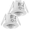 deleyCON Sensore di Movimento a Infrarossi da Incasso 360°, 2 Pezzi, Bianco | Supporto a soffitto per uso interno, controllo della luce, portata 6 m, sensore di luce integrato