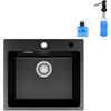 CECIPA Lavello da cucina 50 × 45 cm nero in granito con dispenser di sapone, 1 vasca da incasso, nero opaco, dispenser di detersivo, durevole, facile da pulire, moderno