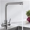 CECIPA PURE-I Rubinetto da cucina a 3 vie, Miscelatore per lavello con due uscite d'acqua: acqua filtrata e acqua calda/fredda - Beccuccio orientabile a 360° in acciaio inossidabile 304 spazzolato