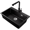 CECIPA Lavello da cucina in granito nero, 70 x 45 cm, con rubinetto estraibile, grande lavello da cucina, 1 vasca con rubinetto