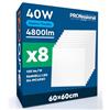 Eurocali 8 Pannelli LED 60x60 40W Quadrati da Incasso 4800 Lumen - Luce Fredda 6500K - Plafoniera da Ufficio Alta Luminosità 120 lm/W Lampada da Soffitto per Controsoffitti Modulari