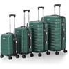 Juskys Set valigie rigide 4 pezzi - ABS - con ruote girevoli, lucchetto a codice e manico telescopico - trolley da viaggio - colore verde