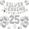 KISPATTI Decorazioni Matrimonio Argento, Decorazioni Anniversario Matrimonio 25 anni Palloncini Happy 25th Anniversary Palloncini Argento Striscioni 25 Silver Wedding Cake Topper