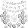 KISPATTI Decorazioni matrimoni argento, decorazioni anniversario matrimonio 25 anni striscioni nozze argento 25 Palloncini Happy 25th Anniversary Palloncini bianchi argento 25 Silver Wedding Cake Topper