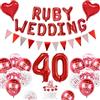 KISPATTI Decorazioni Matrimonio Rubino, Decorazioni Anniversario Matrimonio 40 anni Palloncini Happy 40th Anniversary Palloncini Rossi Striscioni 40 Ruby Wedding Cake Topper
