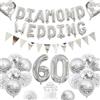 KISPATTI Decorazioni Matrimonio Diamante, Decorazioni Anniversario Matrimonio 60 anni Palloncini Happy 60th Anniversary Palloncini Argento Striscioni 60 Diamond Wedding Cake Topper