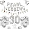 KISPATTI Decorazioni Matrimonio Perle, Decorazioni Anniversario Matrimonio 30 anni Palloncini Happy 30th Anniversary Palloncini Argento Striscioni 30 Pearl Wedding Cake Topper