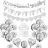 KISPATTI Decorazioni matrimoni diamanti, decorazioni anniversario matrimonio 60 anni striscioni nozze diamanti 60 Palloncini Happy 60th Anniversary Palloncini bianchi argento 60 Diamond Wedding Cake Topper