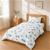 Homebliss Set Copripiumino 140x200 + 50x80 1PCS, Bianco Azzurro Botanico | Sacco copripiumino in microfibra spazzolata con federe 50x80 coordinate, cinque misure dal singolo al matrimoniale grande