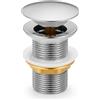 AKORD Piletta di Scarico Pop Up per Lavandino Senza Troppopieno, Tappo Click-Clack in Acciaio Inox, H 102mm, Diametro 66mm, G-1/4 Pollici, Cromo Argento
