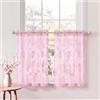 DWCN Set di 2 tende da cucina con fiori rosa, in pizzo, 60 x 90 cm (altezza | Tenda corta in voile, stile rustico, per studio, bar, soggiorno, cameretta dei bambini