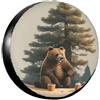 NLWQEKV Copriruota di scorta con motivo a orso bruno sotto l'albero, protezione per ruote, impermeabile, antipolvere, universale, per camper, SUV, camion, roulotte, 15 pollici