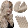 Hetto Extension Biadesive Biondo Medio & Platino Highlights 30cm 20pz 30g | 100% Remy umani, cuticole intatte, anti-groviglio. Adesivo invisibile, facile applicazione. Per matrimonio e uso quotidiano.