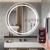 Ratsamee 50cm Bluetooth Specchio Bagno Rotondo con Luce, 3 Colori Dimmerabili, Antiappannamento, Memoria, Touch Control, Montaggio a Parete - Specchio Trucco con Illuminazione