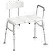 HOMCOM Sedia per Vasca da Bagno con Schienale e Bracciolo, Bianco | Sgabello Doccia, Altezza Regolabile in 10 Livelli, Piedini Antiscivolo, Fino a 136 kg, per Anziani e Disabili
