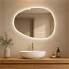 S'AFIELINA Specchio Bagno LED 60x45 cm con Luce Asimmetrico | Specchio da Parete Bagno Design Moderno, Smart Touch, Antiappannamento, Dimmerabile 3 Colori, Funzione Memoria