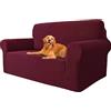 YSTELLAA Copridivano 2 Posti Con Braccioli, Bordeaux | Fodera per Divano Elasticizzato, Copridivani Universale, Sofa Cover Antiscivolo Lavabili, Antigraffio, Antimacchia