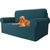 YSTELLAA Copridivano 2 Posti Con Braccioli, Verde Scuro | Fodera per Divano Elasticizzato, Copridivani Universale, Sofa Cover Antiscivolo Lavabili, Antigraffio, Antimacchia