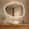 S'AFIELINA Specchio Bagno LED 75x55 cm con Luce Asimmetrico | Specchio da Parete Bagno Design Moderno, Smart Touch, Antiappannamento, Dimmerabile 3 Colori, Funzione Memoria