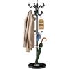 CASARIA® Attaccapanni in Metallo 14 Ganci 37x37x175cm Base in Marmo Nero | Ruotabile 360°, Portaombrelli, Appendiabiti, Design Compatto, Stabile, Salvaspazio, Capacità di Carico fino a 35kg