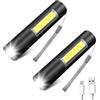 flintronic 2 Pezzi Mini Torcia Elettrica, Torcia con Messa a Fuoco Regolabile, Torce Portatile Ricaricabile, IPX4 Torce Led Piccola, per Campeggio, Emergenza, Officina, Riparazione, Escursionismo