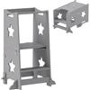 AIYAPLAY Torre Montessoriana Bambini 3-6 Anni 2 in 1 in Legno, Grigio | Convertibile in Set Tavolo e Sedie, Barra di Sicurezza, Sgabello per Bambini, Torre di Apprendimento per Bagno, Cucina