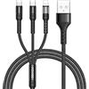 RAVIAD Multi Cavo di Ricarica 3 in 1 Multiplo Cavetto Micro USB C 1.26M | Nylon Intrecciato Cavo di Ricarica USB per iPhone 17 16 15, Samsung S25 S24 S23 S22, Huaiwe P40 P30, Xiaomi, OnePlus-Nero