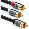 deleyCON 10m Cavo Subwoofer - Cinch RCA Cavo Y Coassiale Digitale - Contatti Placcati Oro - Collegamento Audio - 1x Connettore Cinch a 2x Connettore Cinch