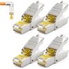 deleyCON 4x Connettore RJ45 CAT 8 Angolato 90° Senza Utensili, Schermato, 40 Gbit/s - per Cavi di Posa Rigidi (Roh), Ethernet LAN/DSL/Patch