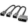 deleyCON Cavo per ventola Molex da 20 cm, 4 pin, 12 V a 3 x 3 pin, cavo per ventole di processore e alloggiamento, prolunga alimentatore di rete, nero