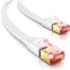 deleyCON 1m Cavo di Rete Cat7 Piatto in Nylon (10 Gbps, Conduttore Interno in Rame) Cavo Ethernet LAN - Connettori RJ45 - Cavo Patch per DSL, Router, Internet, WLAN - Bianco