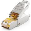 deleyCON 1 spina di rete CAT 7, RJ45, senza attrezzi, schermata, 10 Gbps, 600 MHz, cavo di installazione rigido, cavo grezzo, connettore RJ45 Ethernet LAN DSL
