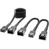 deleyCON 3-Pin Set di Cavi per Ventole Cavo di Prolunga - Estensione da 90 cm + Cavo a Y da 15 cm Nylon Plug & Play per PC Computer Stazione di Lavoro Nero