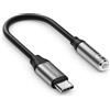 deleyCON USB-C a 3,5mm Audio Adattatore ALU - DAC-Chip & TRRS - USB Tipo-C Connettore a Presa Jack - Compatibile con Smartphone, Tablet, Cuffie, Altoparlanti - Nero Grigio