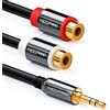 deleyCON 1m Cavo Audio Stereo - Da Jack 3,5 mm Maschio a 2 Prese RCA Femmina - Struttura in Metallo - Connettori Placcati Oro - Nero