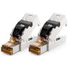 deleyCON 2x RJ45 Connettore 10 Gbit/s Senza Attrezzi Morsetto di Taglio LSA per LAN Ethernet Cavo di Posa - Per Cavi di Rete CAT6a CAT7 CAT7a CAT8 Cavo PoE Schermato Custodia in Metallo