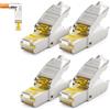 deleyCON 4x Connettore RJ45 CAT 6a Angolato 90° Senza Utensili, Schermato, 10 Gbit/s - per Cavi di Posa Rigidi (Roh), Ethernet LAN/DSL/Patch