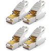 deleyCON 4x CAT 6a Connettore di Rete RJ45 a Sgancio Rapido con Schermatura 10 Gbit/s Spina di Rete per la Posa Rigidi di Cavi Grezzi Connettore RJ45 Ethernet LAN Cavo Patch DSL