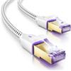 deleyCON 0,5m Cavo Patch CAT7 Nylon RJ45 10 Gbit/s S/FTP POE - Bianco | Cavo di rete Gigabit corto da 50 cm, cavo Ethernet, in rame, connettore RJ45, CAT 7 LAN, per PC, PS5, router, modem, TV