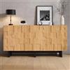 Merax Credenza 140 x 40 x 70 cm, cassettiera con 3 ante e 5 vani, armadio portaoggetti effetto legno naturale con motivo a nido d'ape, push-to-open e soft close, per soggiorno, cucina e corridoio