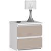 AKORD | Comodino Picolo con 2 Cassetti | Armadio Camera da Letto | Cassettiera Scrivania | Salvaspazio | 40 x 40 x 35 cm | 16mm Pannello laminato | Bianco & Cappuccino Lucido Frontale